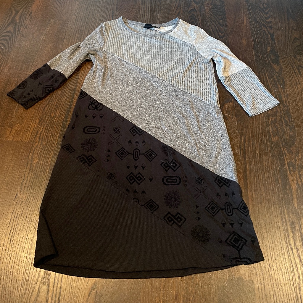 Desigual Black And Grey Diagonal Striped Dress